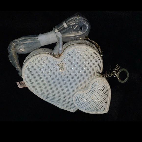 NWT Victoria’s Secret RHINESTONE HEART CROSSBODY BAG & HEART POUCH - Picture 4 of 13